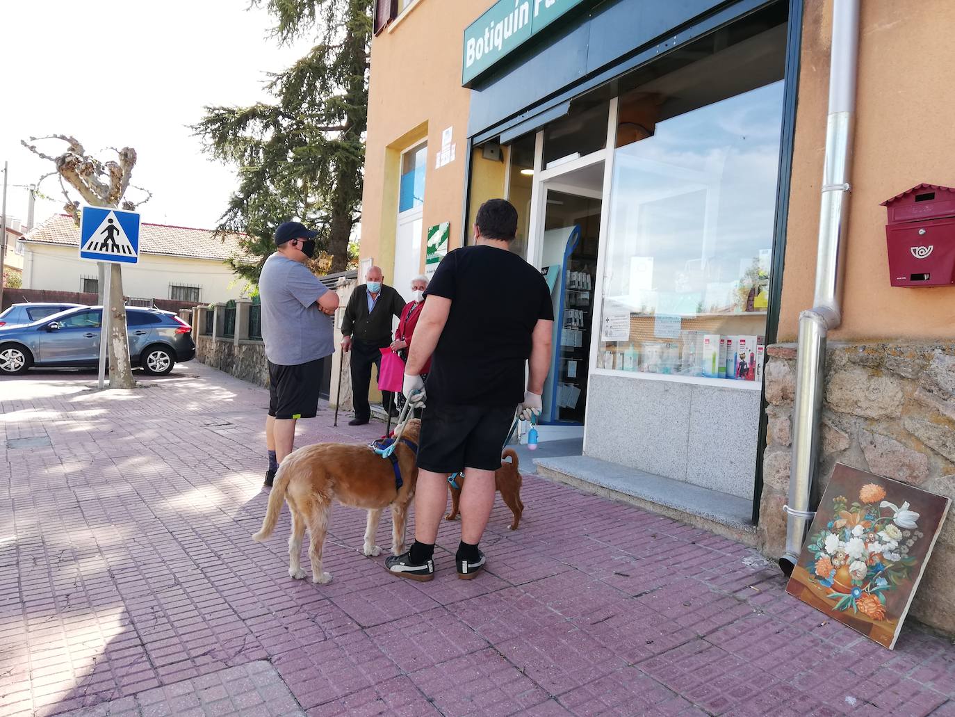 Cola para acceder a la farmacia de Palazuelos de Eresma.