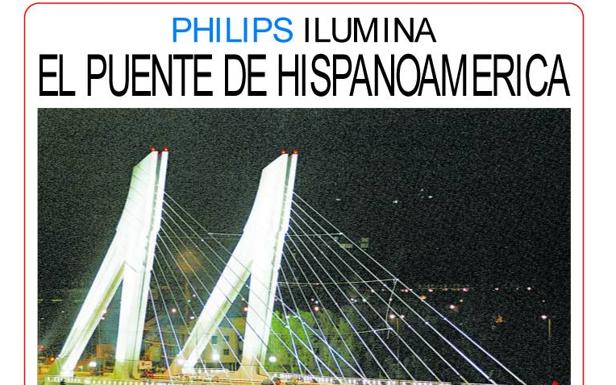 Anuncio en 1999, poco después de la inauguración, de la compañía que iluminó el puente.