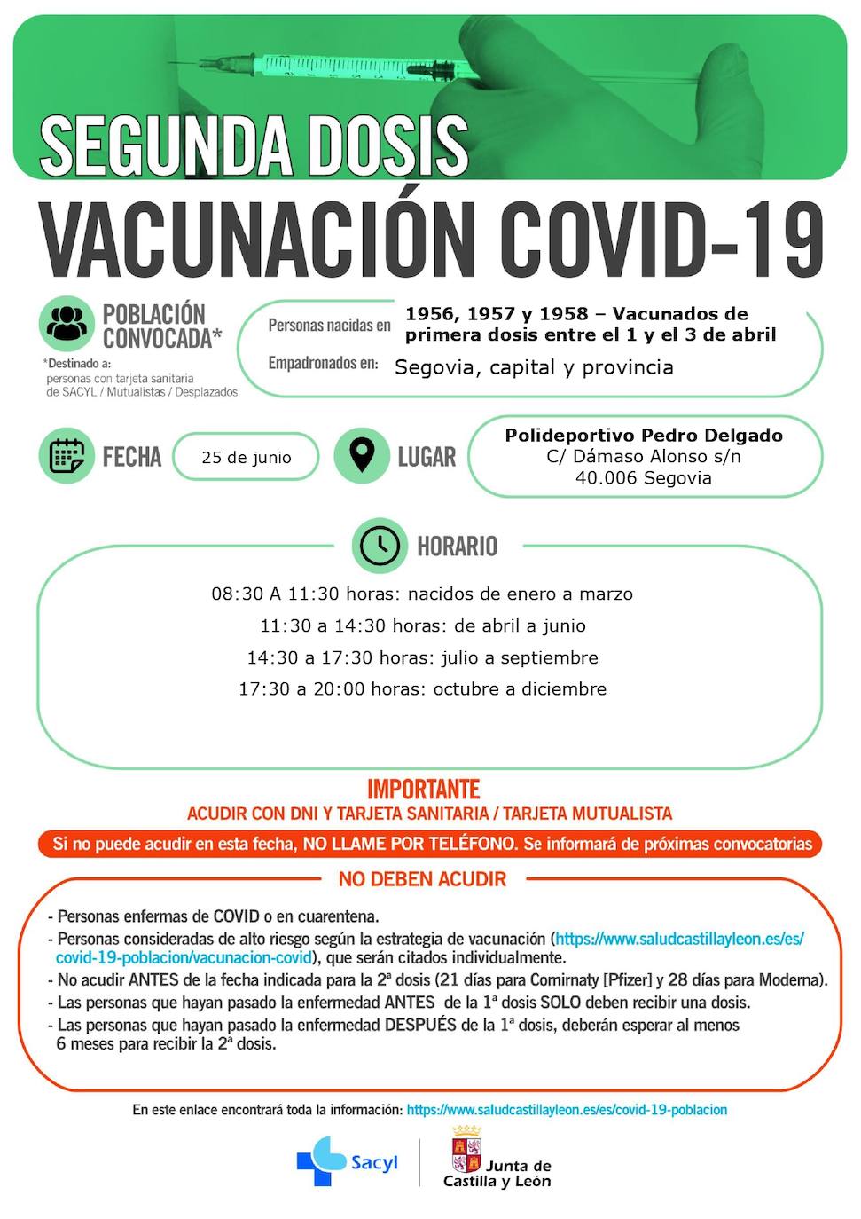 Horarios de vacunación en Segovia.