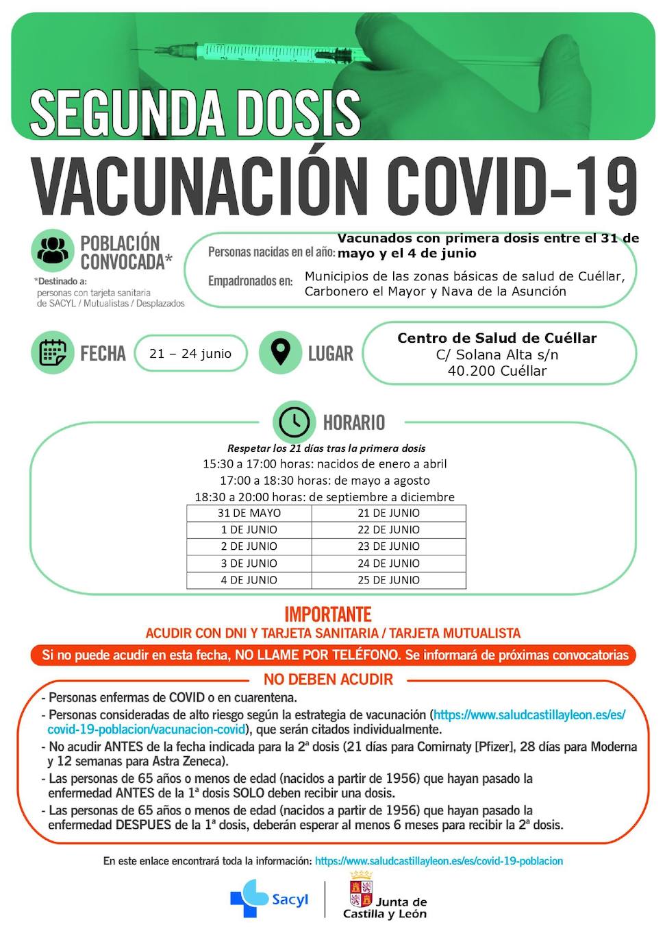 Horarios de vacunación en Segovia.