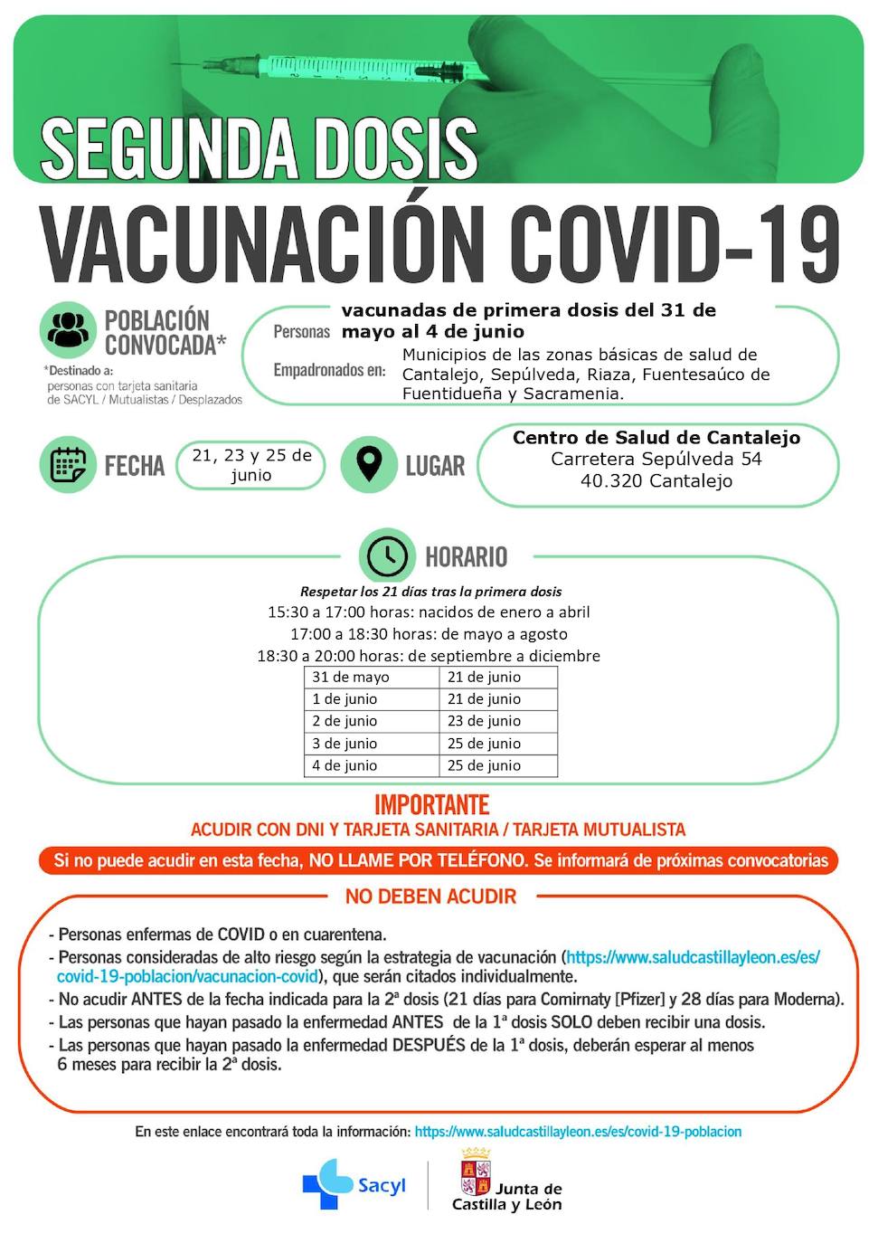 Horarios de vacunación en Segovia.