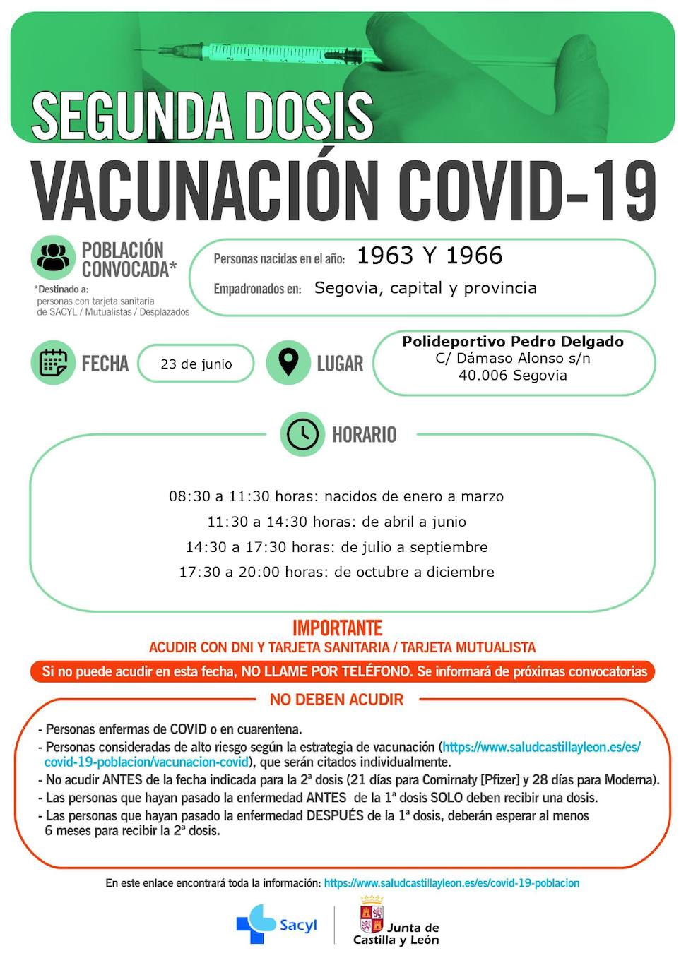 Horarios de vacunación en Segovia.