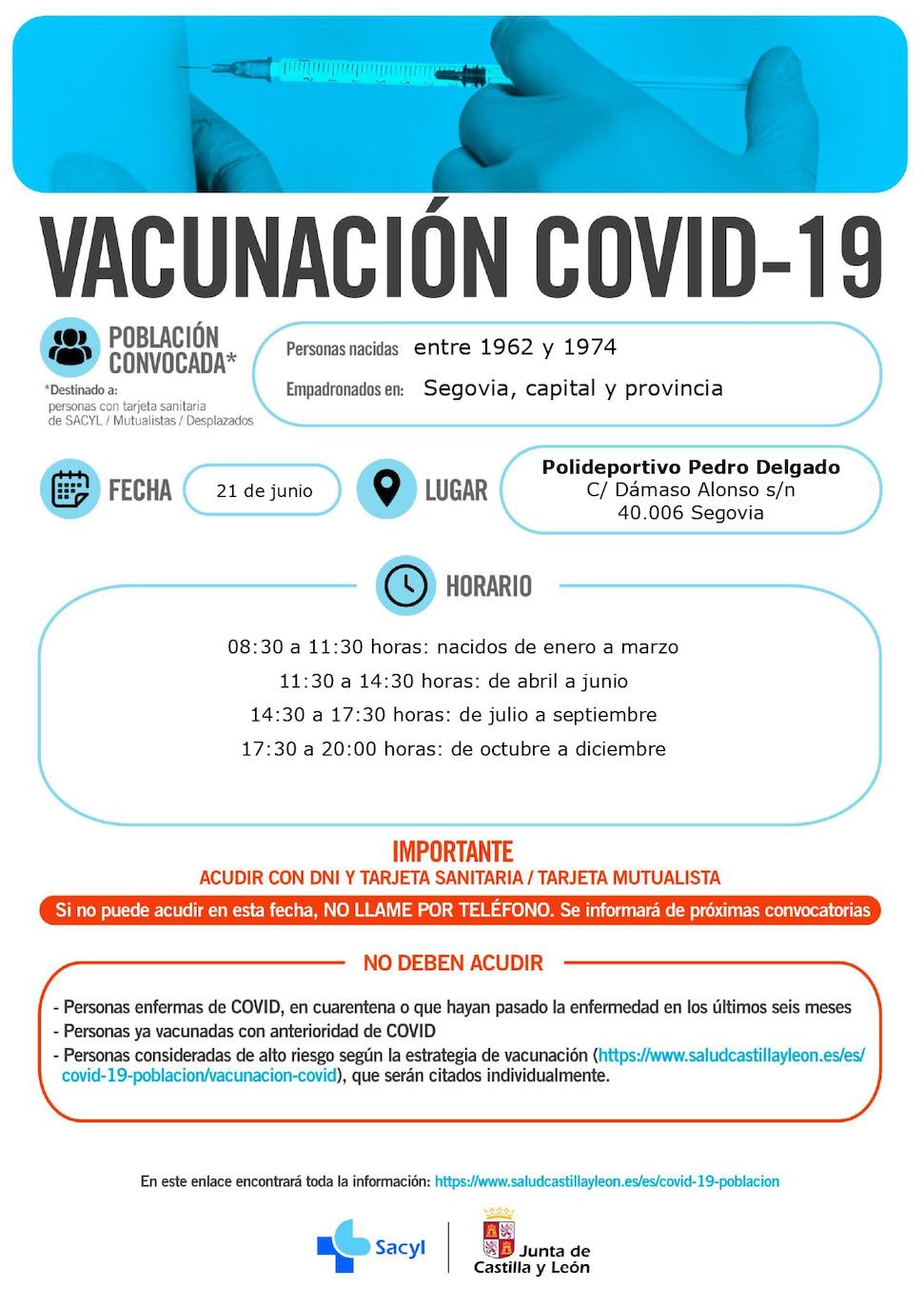 Horarios de vacunación en Segovia.