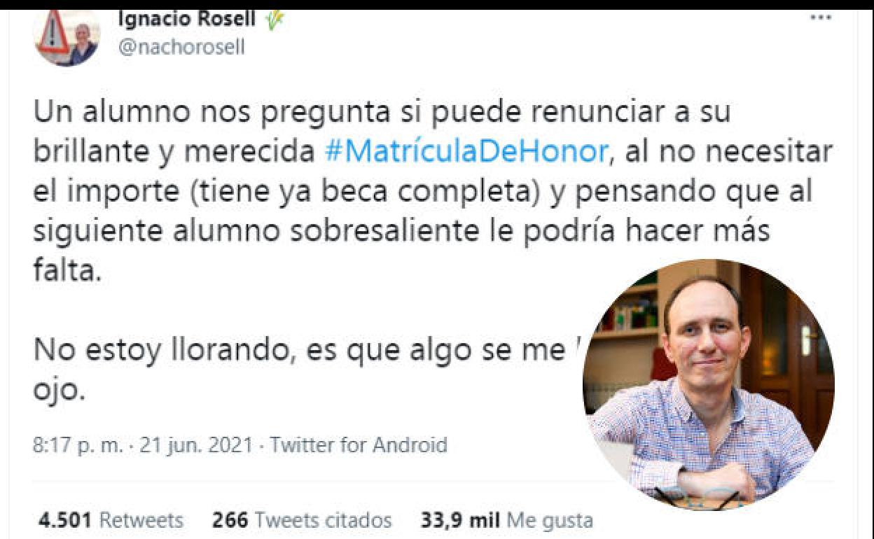 Captura de pantalla del tuit de Ignacio Rosell. 