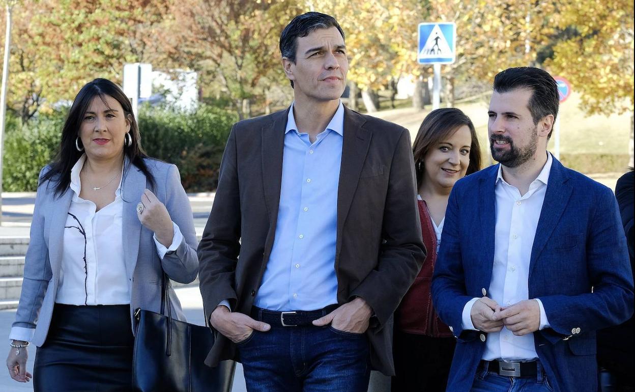 na Sánchez, Pedro Sánchez y Luis Tudanca, en un encuentro en Castilla y León.