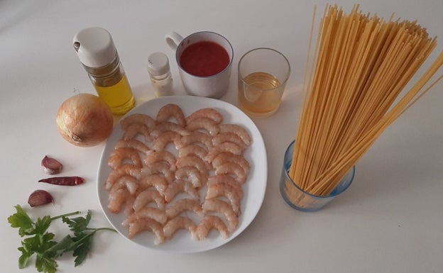 Imagen principal - La receta: Espaguetis con gambas