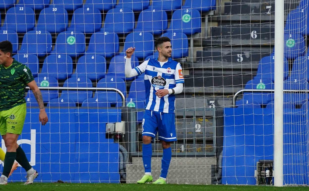 Rayco en Riazor en el partido ante el Guijuelo 