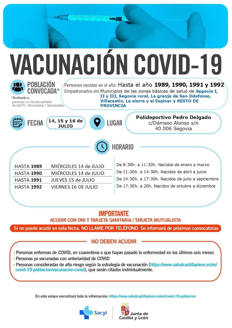 Horarios e información sobre la vacunación.