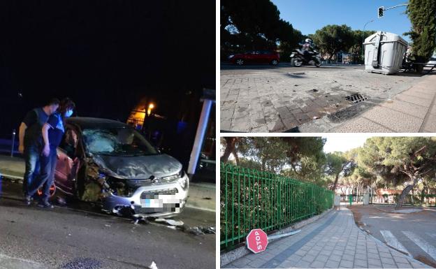 El coche implicado en el accidente mortal y el lugar del suceso.