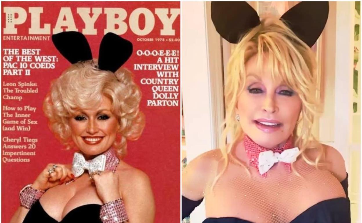 Dolly Parton, en la revista 'Playboy', hace 43 años, y ahora, a sus 75 años, recreando la mítica portada.