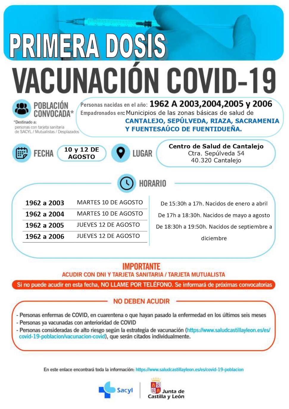 Horarios de vacunación en Segovia.