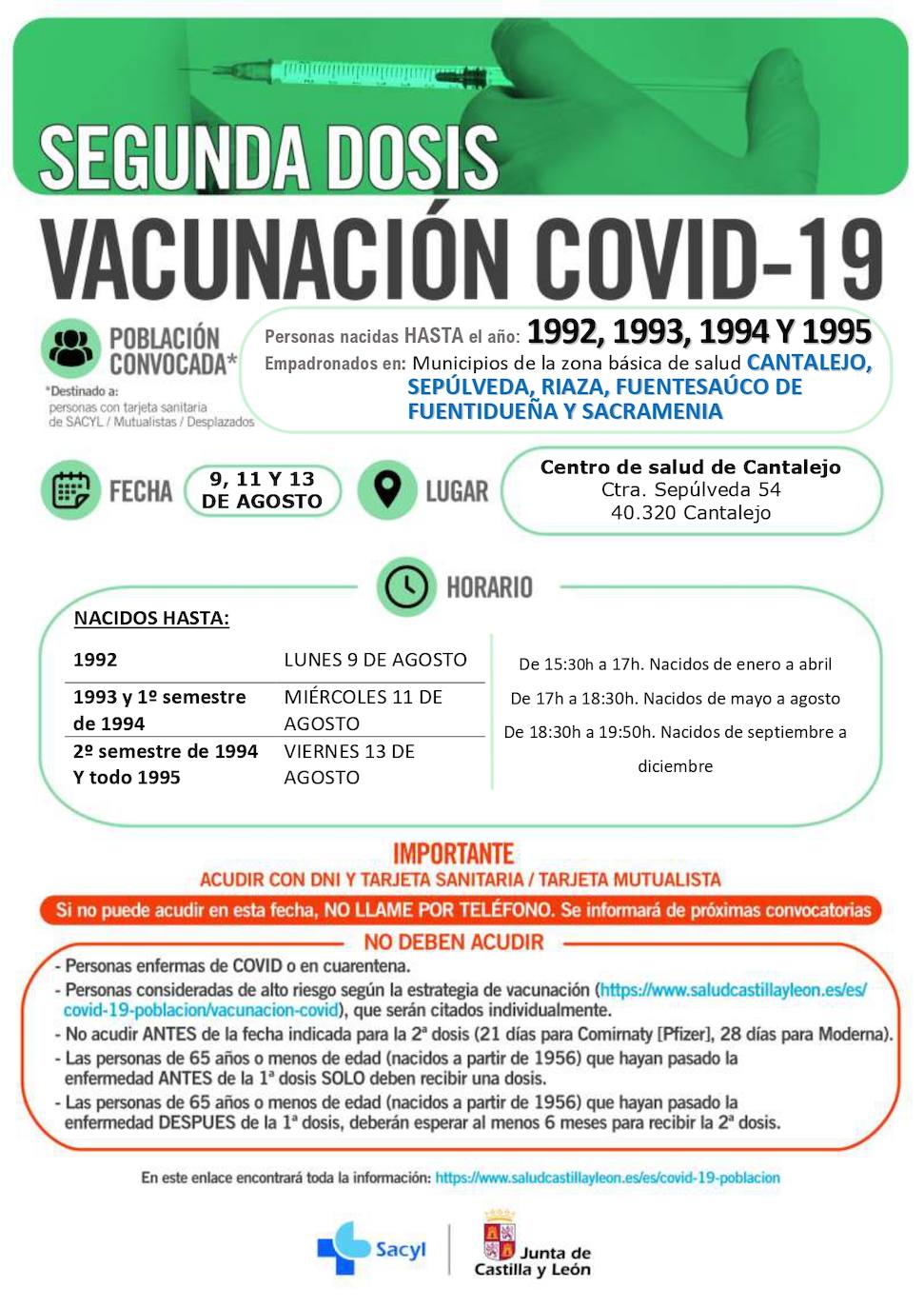 Horarios de vacunación en Segovia.