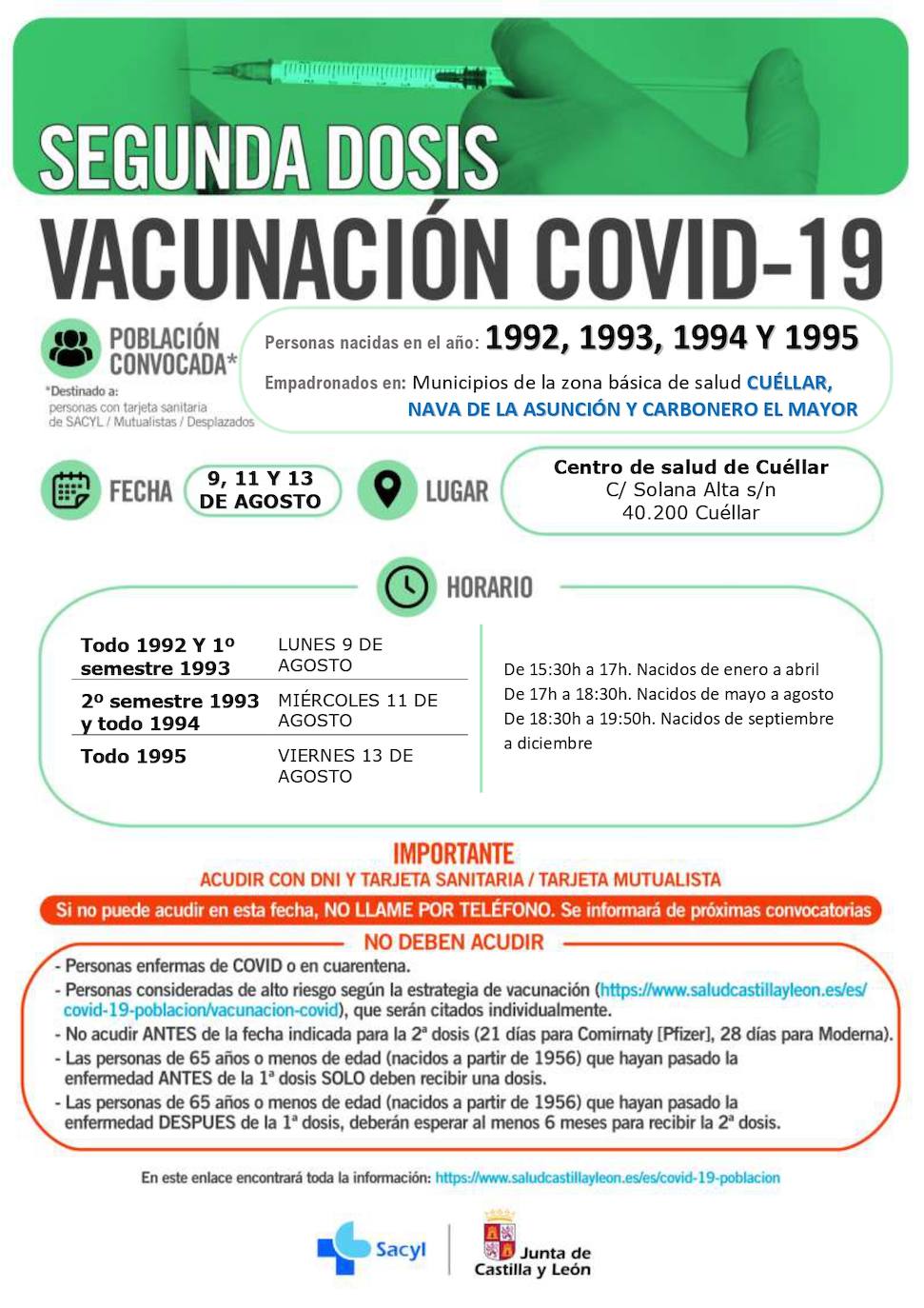 Horarios de vacunación en Segovia.