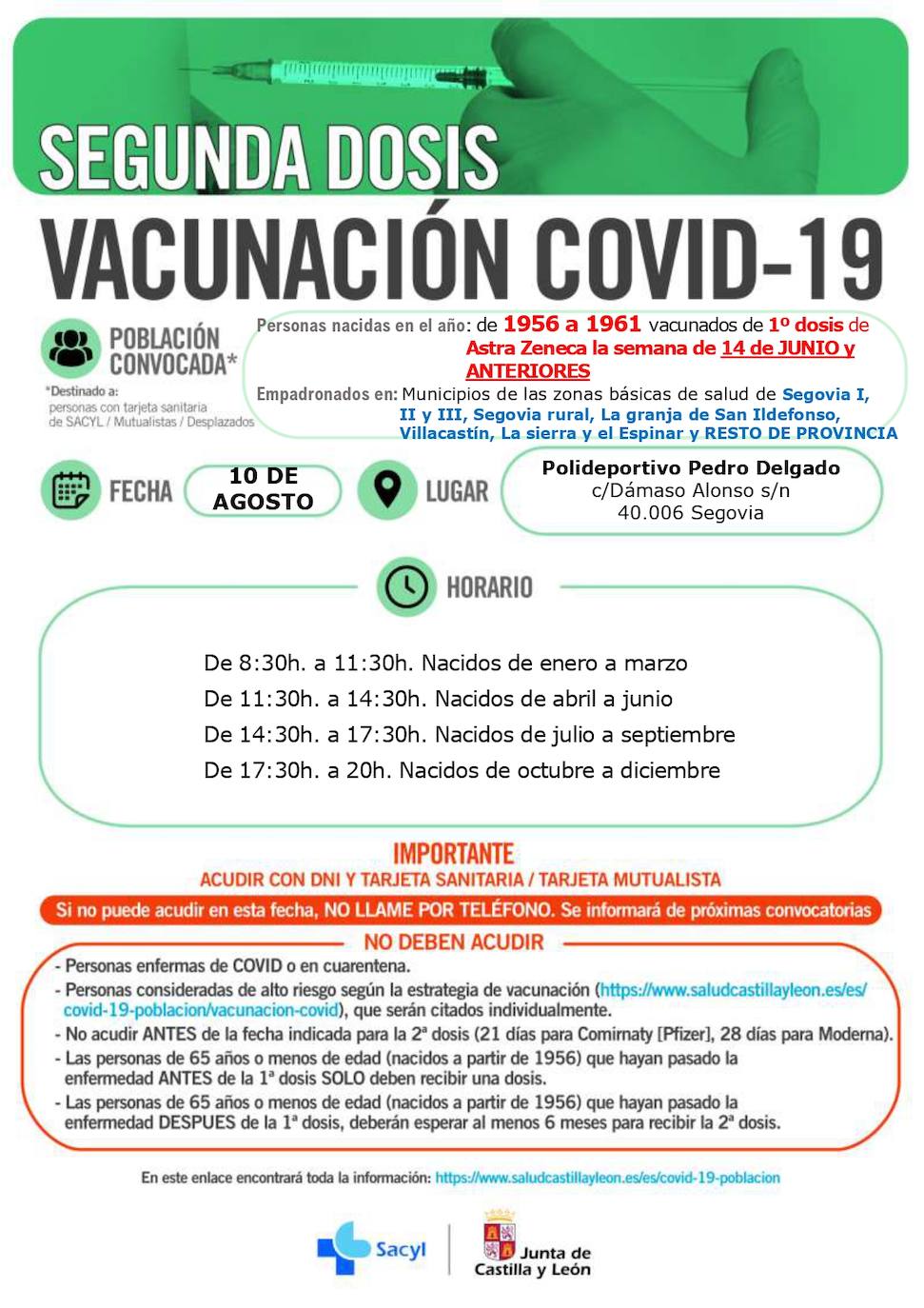 Horarios de vacunación en Segovia.