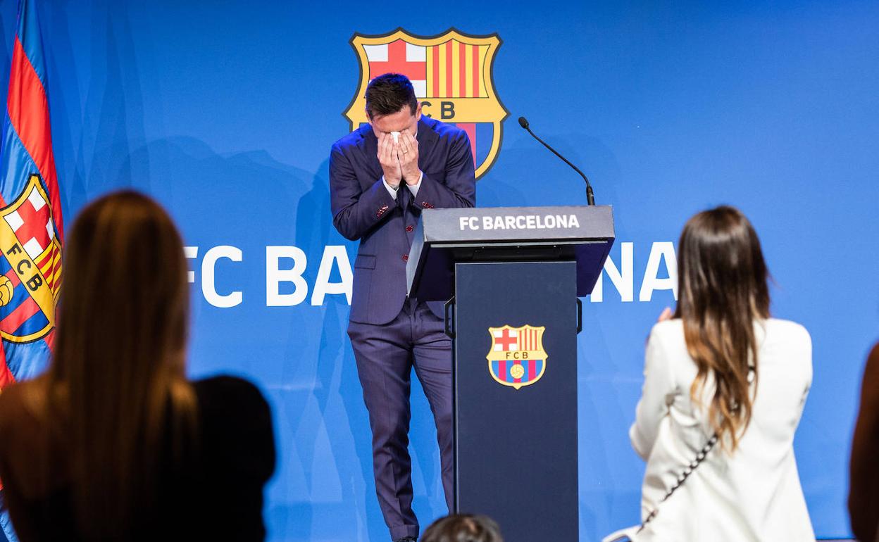Leo Messi, durante la rueda de prensa que ofreció el domingo.