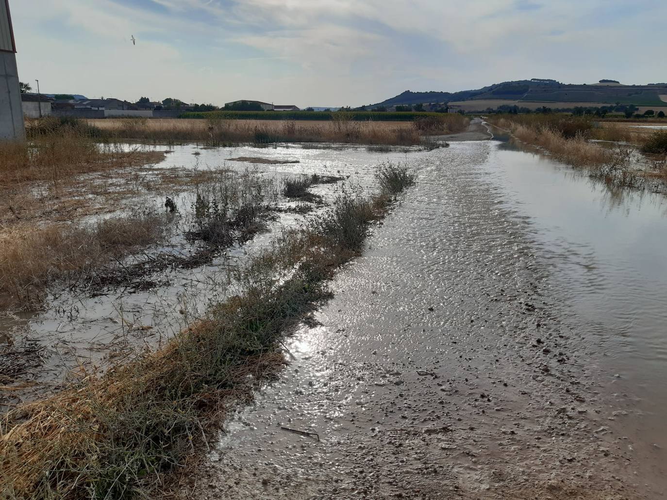 Estado de la zona afectada tras el reventón de una tubería en el canal de Riaza, en Valbuena de Duero.
