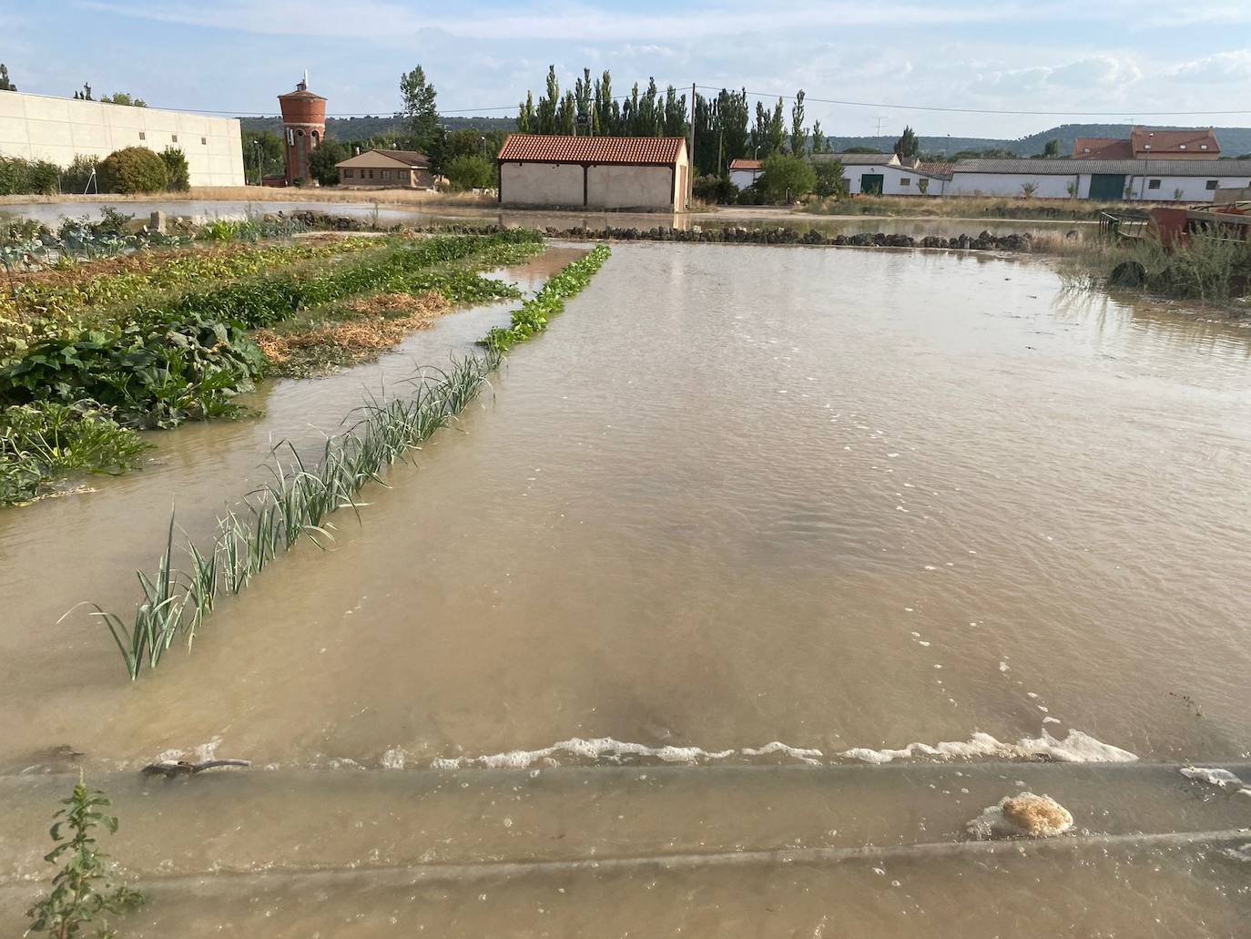 Estado de la zona afectada tras el reventón de una tubería en el canal de Riaza, en Valbuena de Duero.