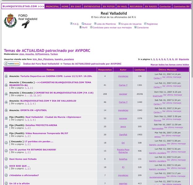 El viejo foro de Blanquivoletas.com, en el año 2007