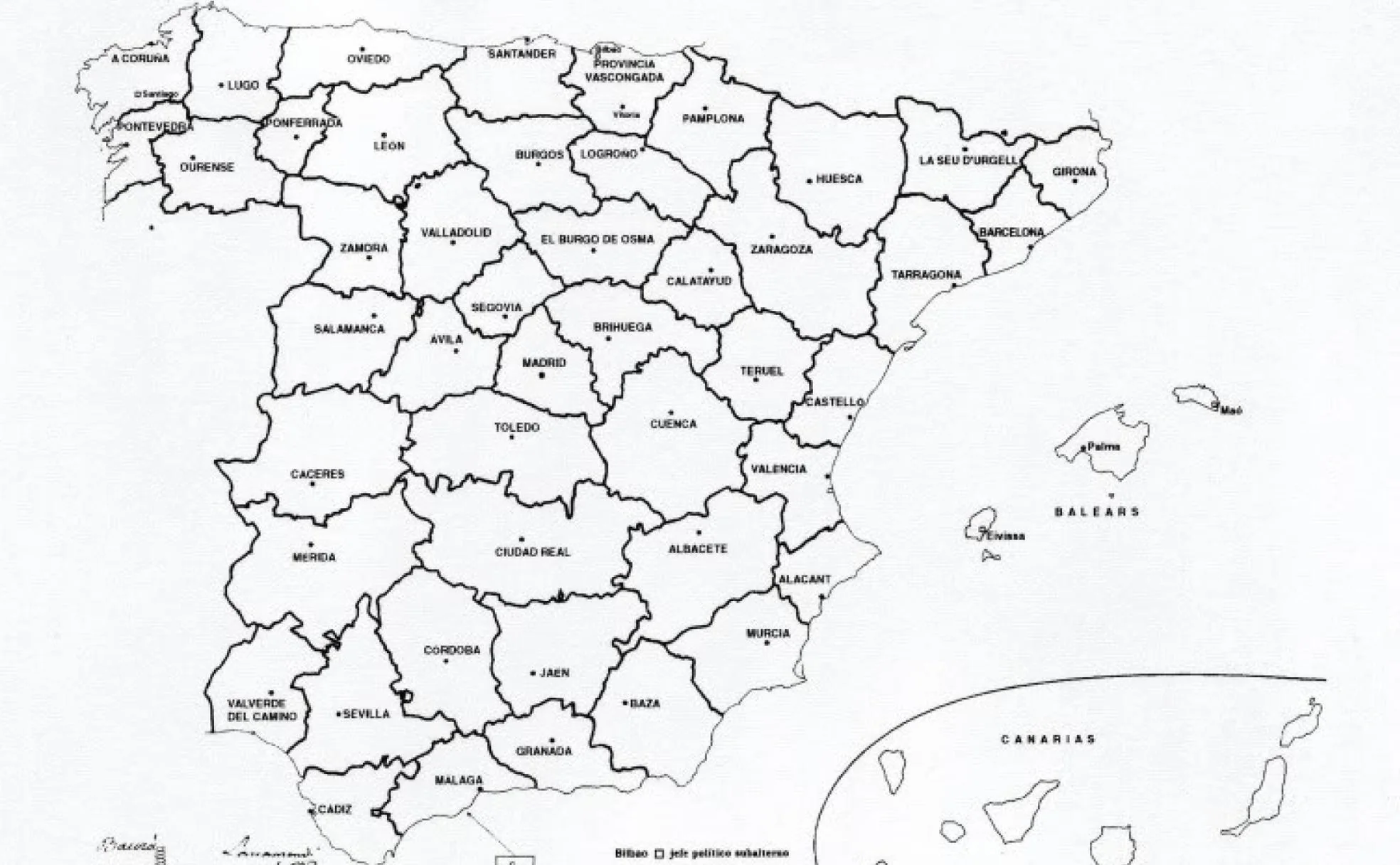 Mapa que muestra la nueva división por provincias de España según el proyecto de 1821. 