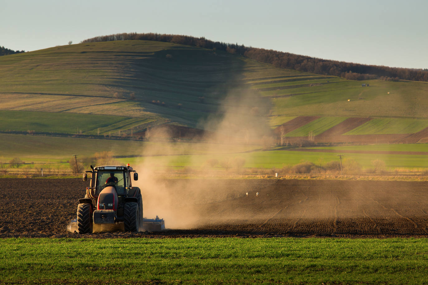 Un tractor trabaja una tierra. 