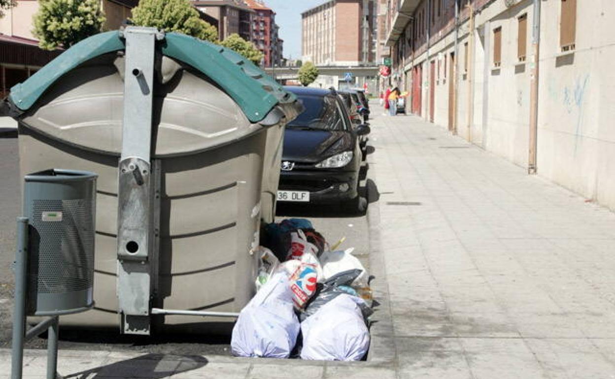 Bolsas de basura junto a un contenedor en Zamora.