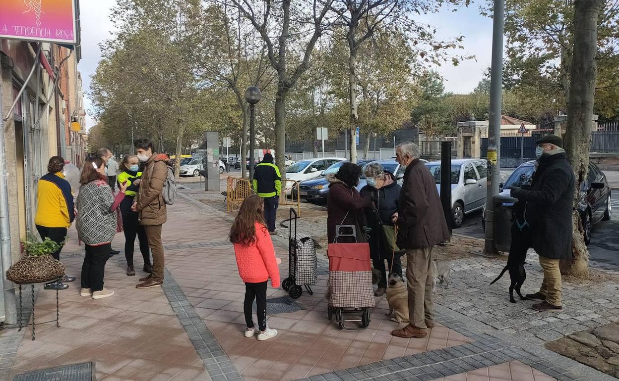 A la izquierda, el concejal de Obras, Miguel Merino, conversa con vecinos sobre lo sucedido, mientras otros transeúntes con perros lamentan el accidente con el fondo de la farola vallada. 