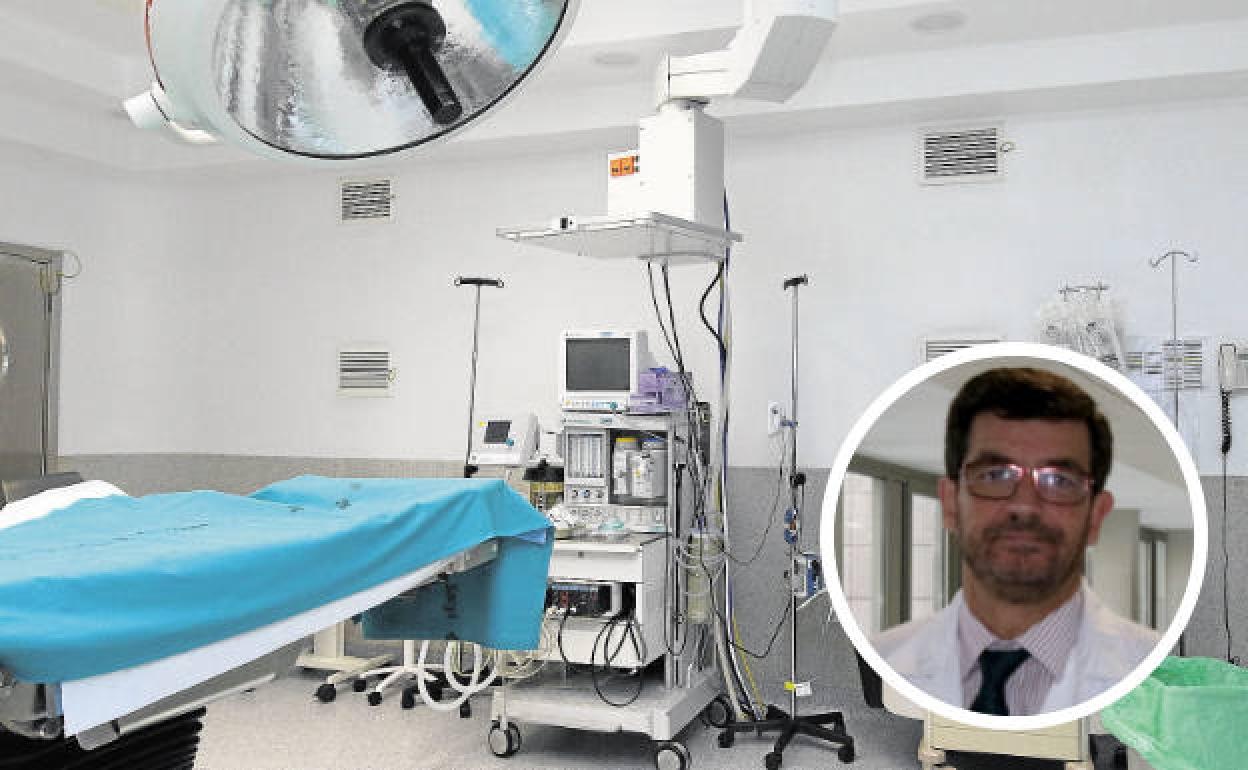 Un quirófano en el Hospital de Segovia y en el círculo, el gerente de Asistencia Sanitaria, Jorge Elízaga. 