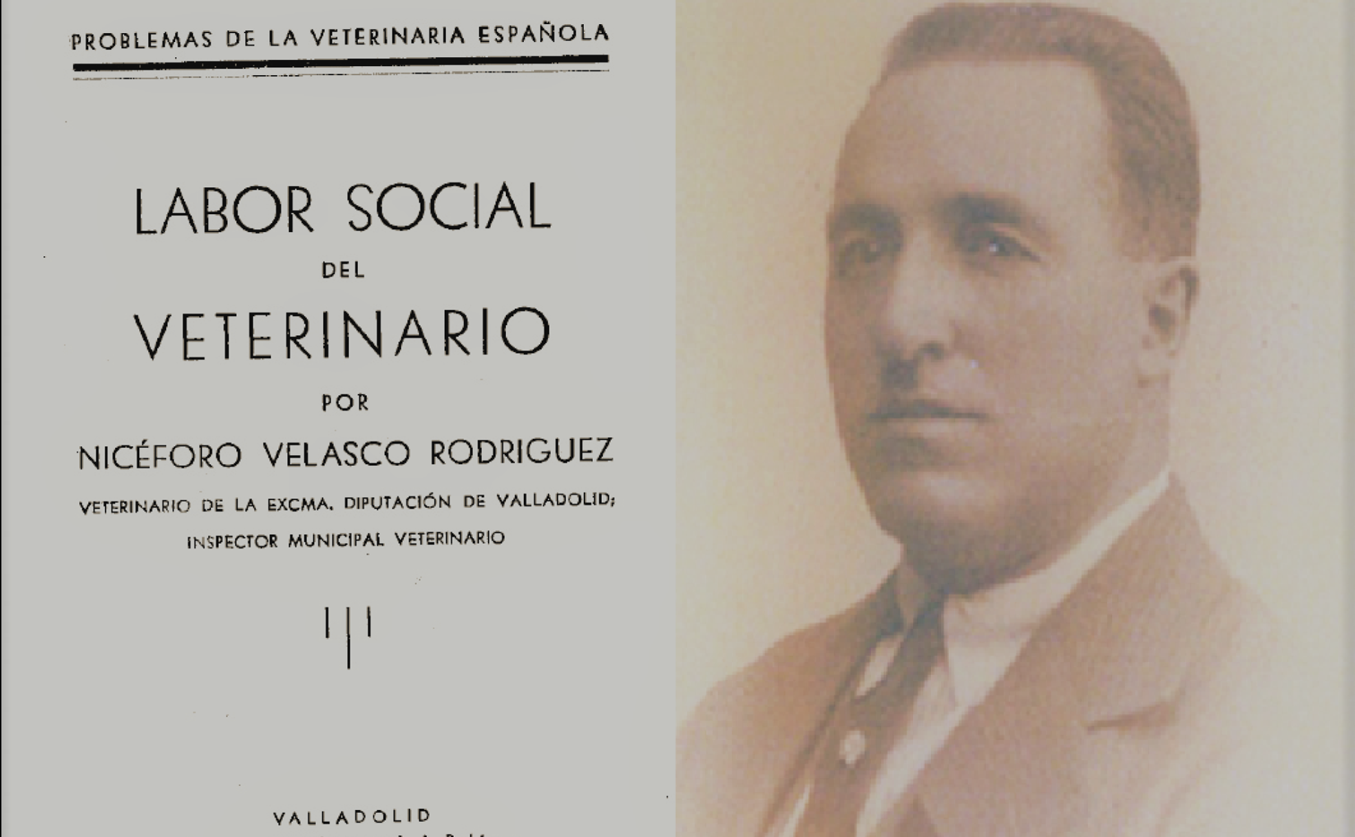 Nicéforo Velasco Rodríguez junto a la portada de uno de sus libros más famosos, publicado en 1932. 