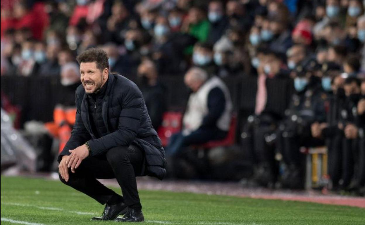 Diego Pablo Simeone, técnico del Atlético, en el Nuevo Los Cármenes. 