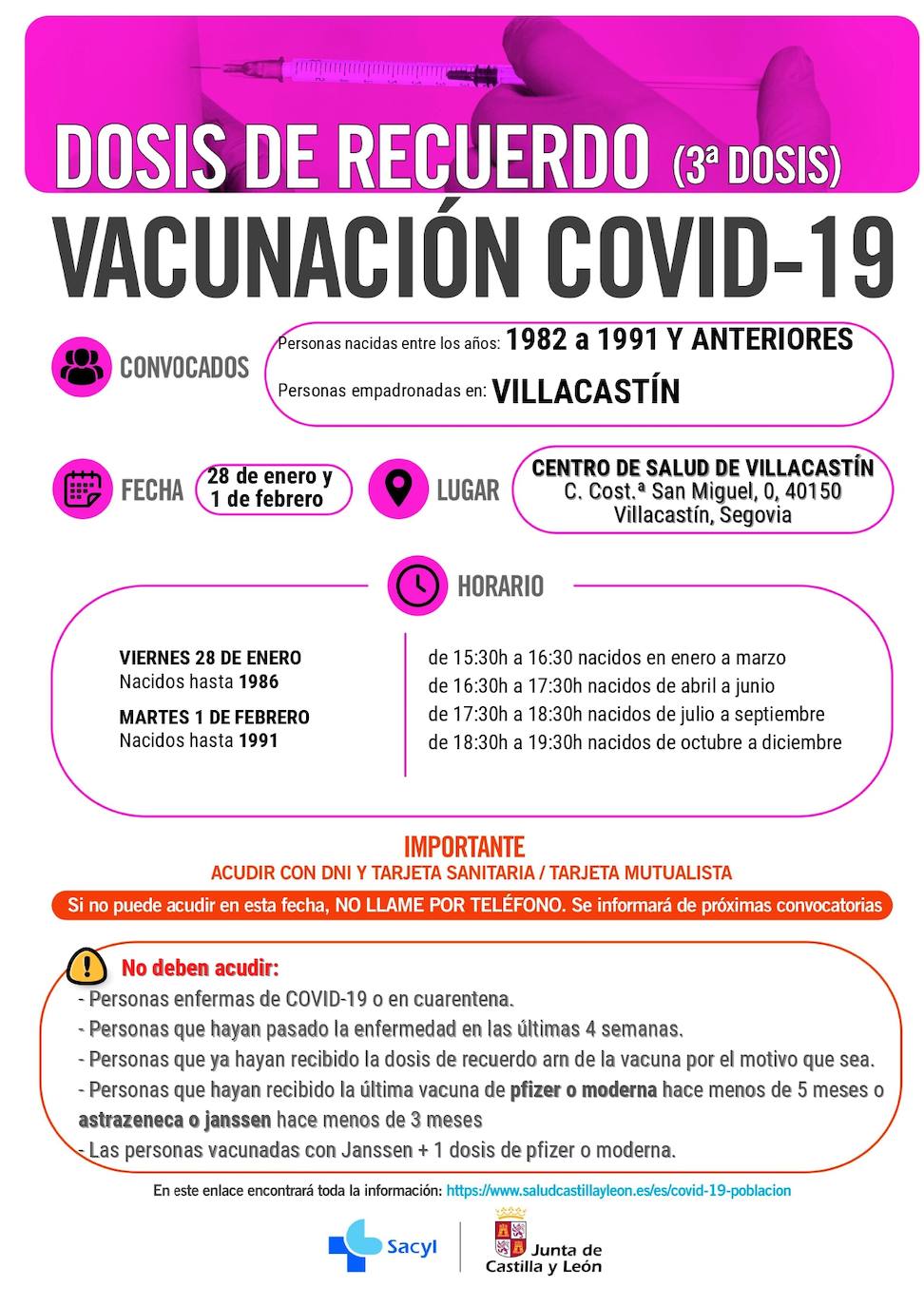 Información y horarios sobre la vacunación en Villacastín.