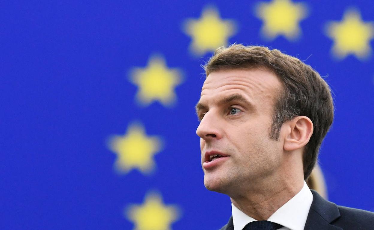 El presidente francés, Emanuelle Macron, durante su comparecencia en el Parlamento Europeo. 