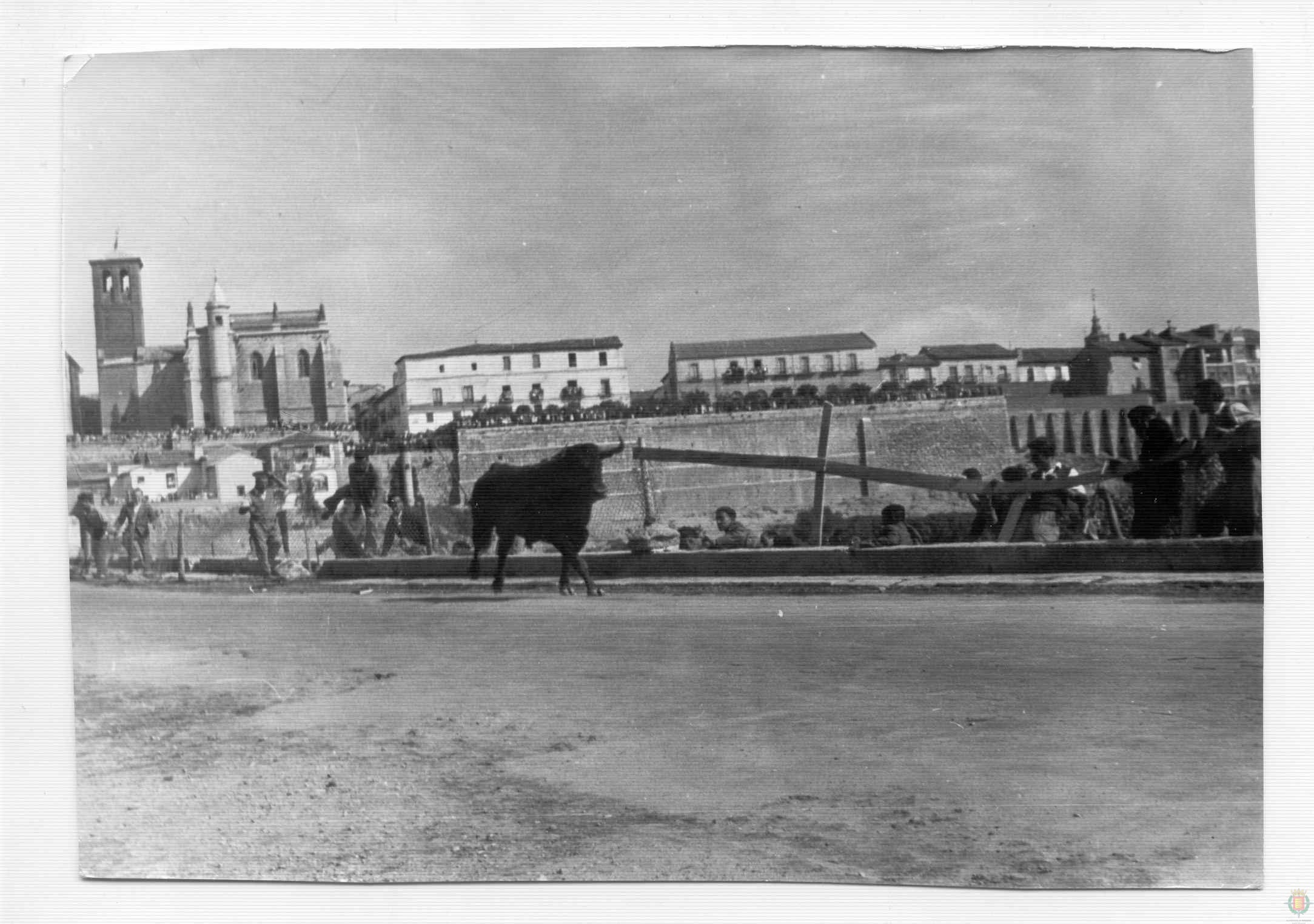 El Toro de la Vega a la salida del puente sobre el Duero, en los años 60.