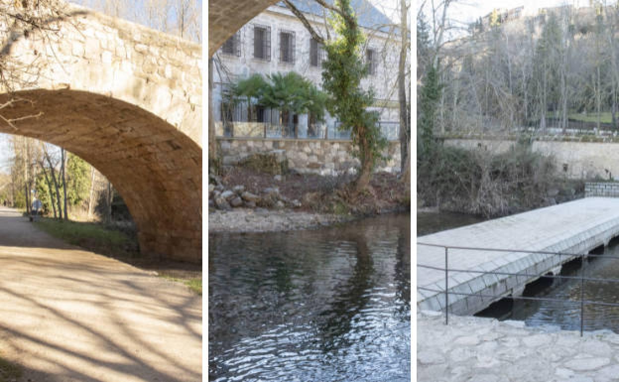 A la izquierda, el ojo derecho del puente de San Marcos; centro, el cauce a la altura de la terraza de la Ceca, y a la derecha, el colector de San Marcos. 