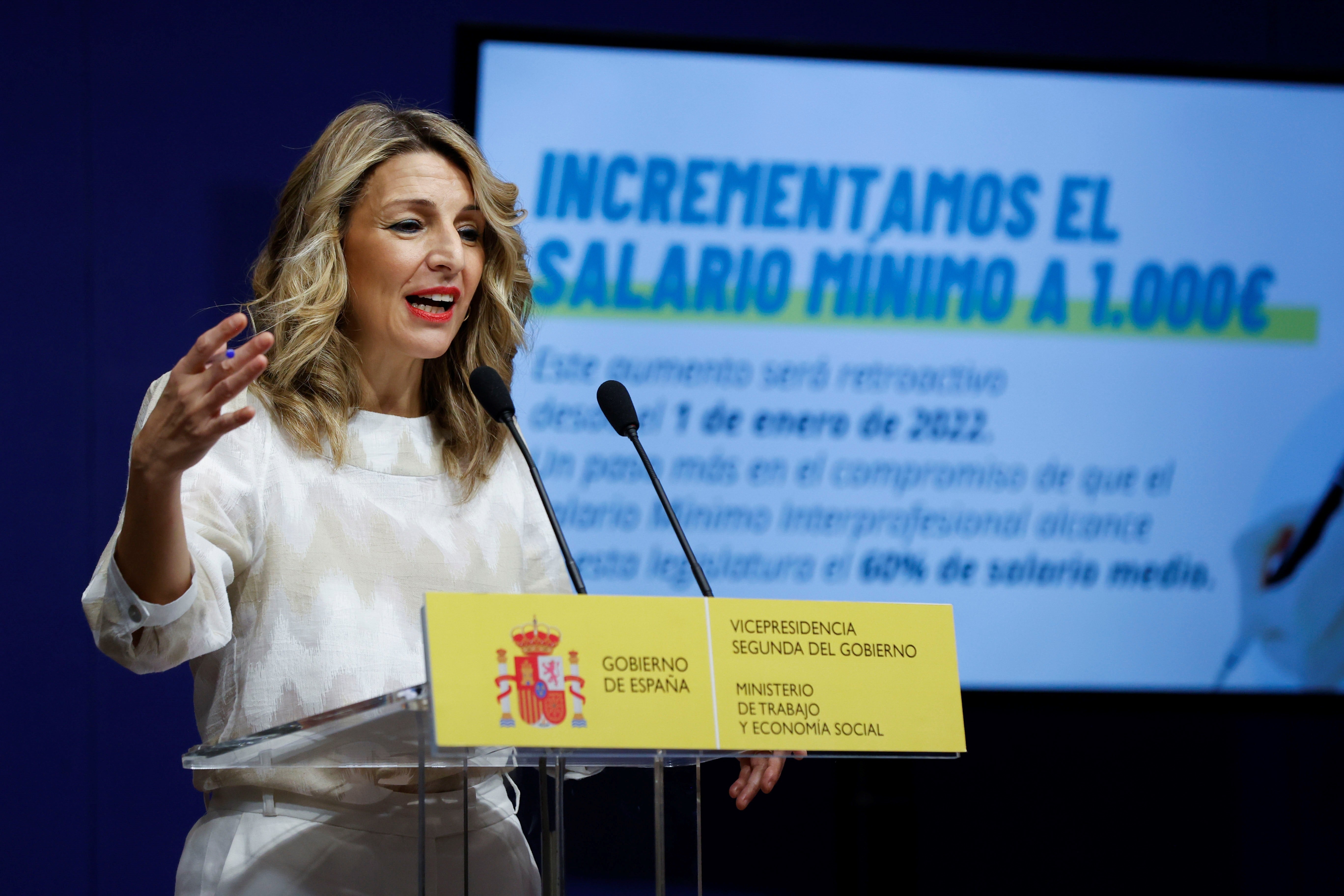 Yolanda Díaz, este miércoles en una rueda de prensa.