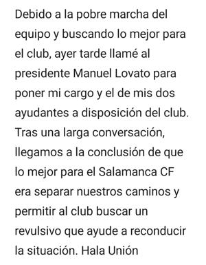 Comunicado del entrenador. 