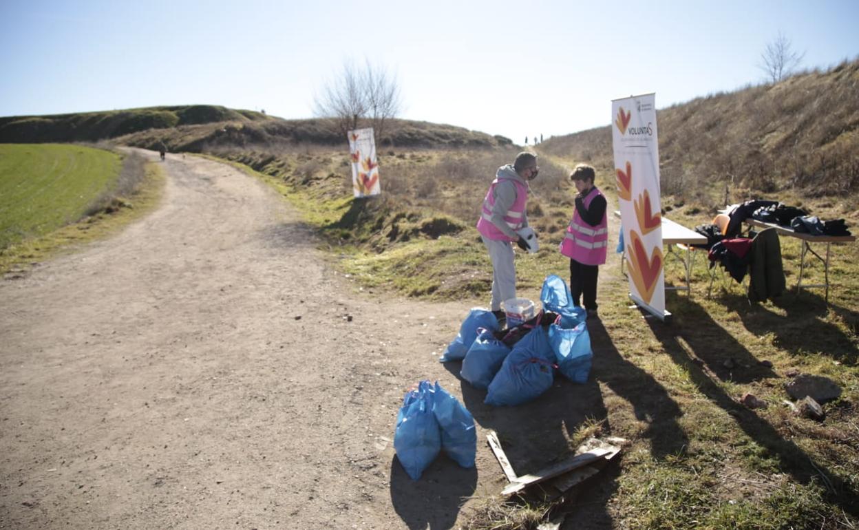 Bolsas de basura en la recogida de residuos de esta mañana. 