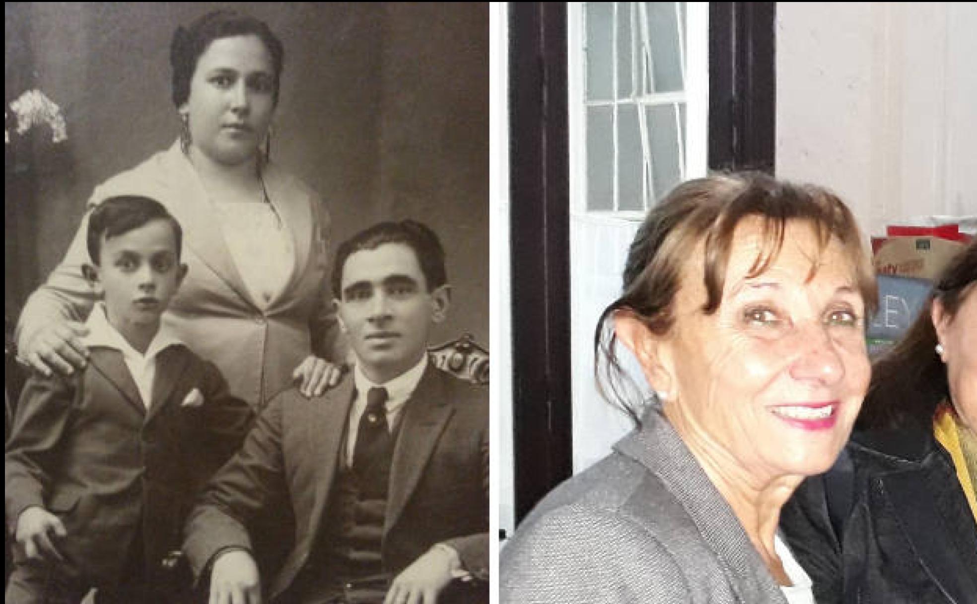 Felicísimo Collazos y Magdalena Ribó con su hijo Pedro, padre de Lucía Collazos. A la derecha, Lucía Collazos. 