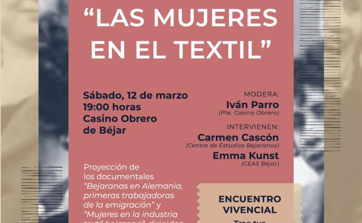 Cartel informativo sobre la celebración de Día Internacional de las Mujeres en el Ateneo Cultural del Casino Obrero de Béjar