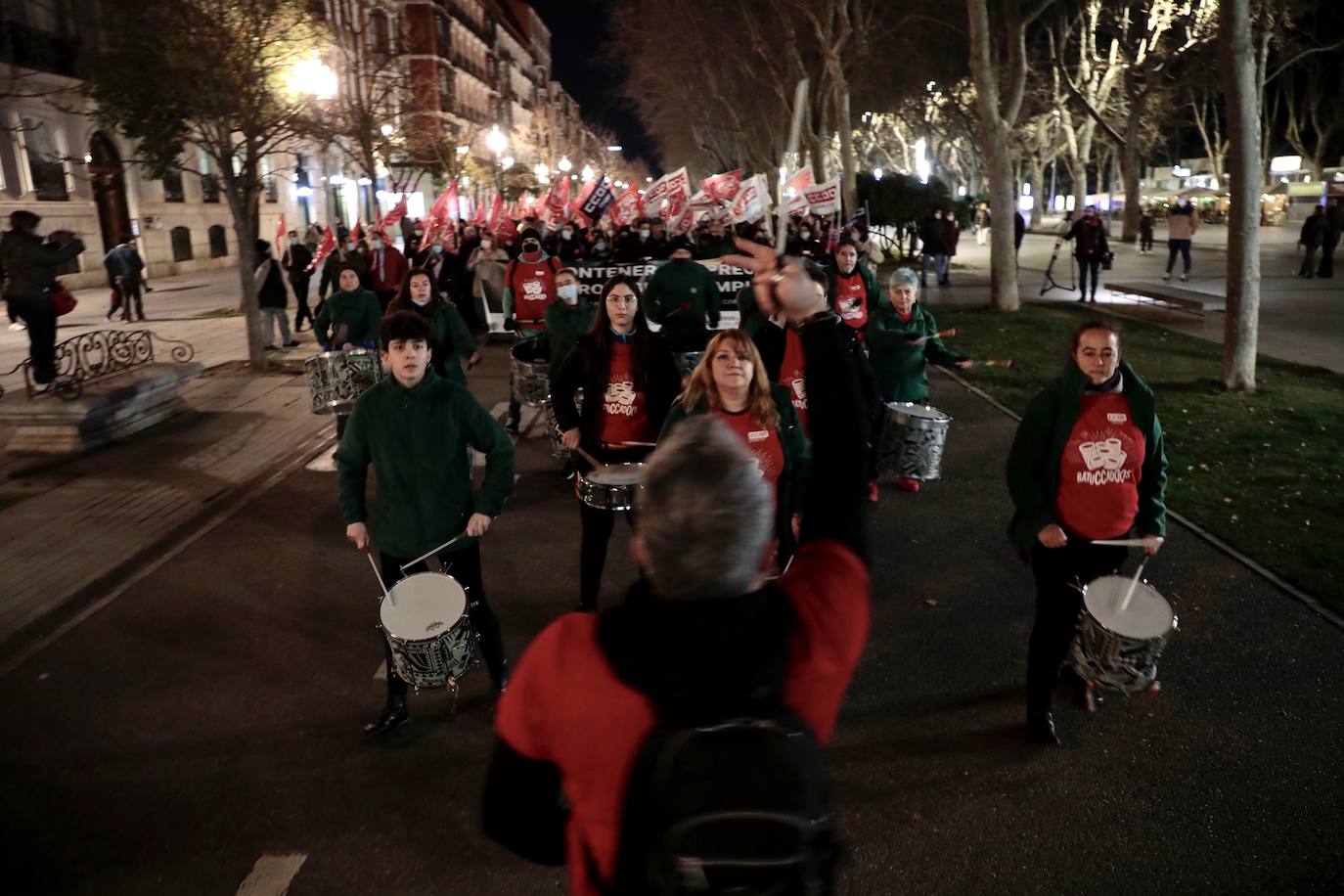 Diferentes momentos de la manifestación a su paso por las calles de Valladolid. 