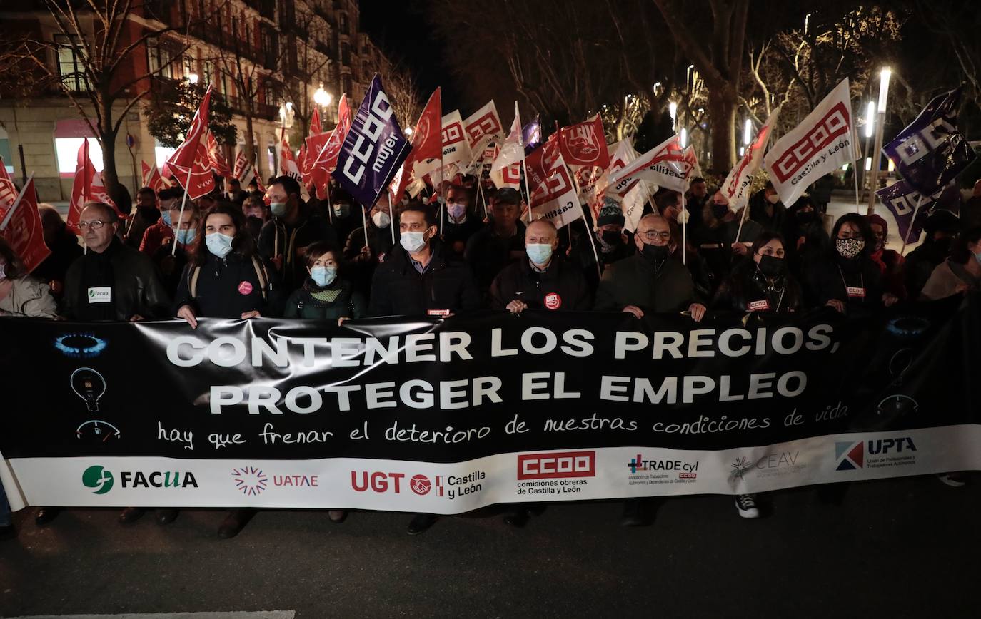 Diferentes momentos de la manifestación a su paso por las calles de Valladolid. 