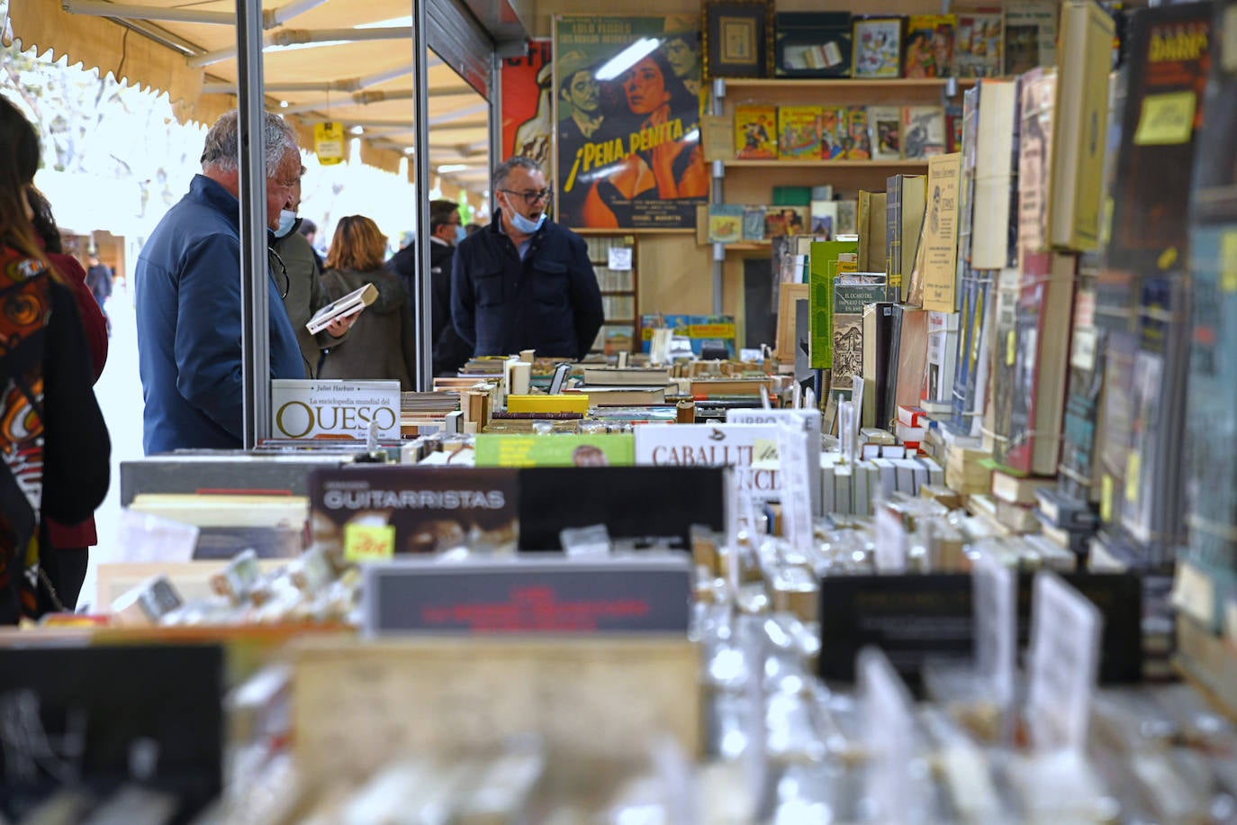 Diferentes puestos de la feria del libro de ocasión. 