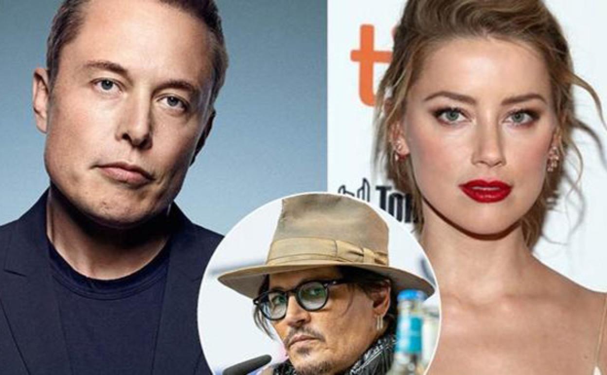 Montaje con Elon Musk, Amber Heard y Johnny Deep. 