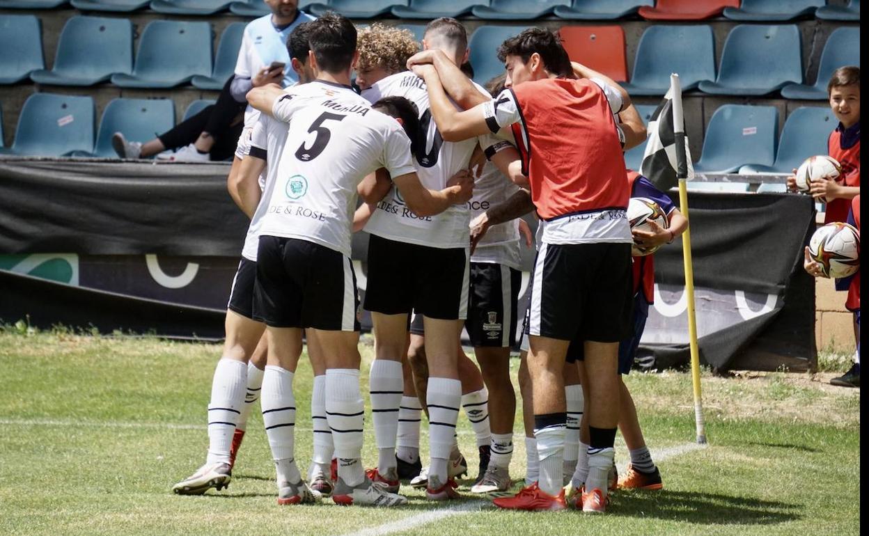 Los jugadores del Salamanca UDS celebran uno de los goles al Compostela. 