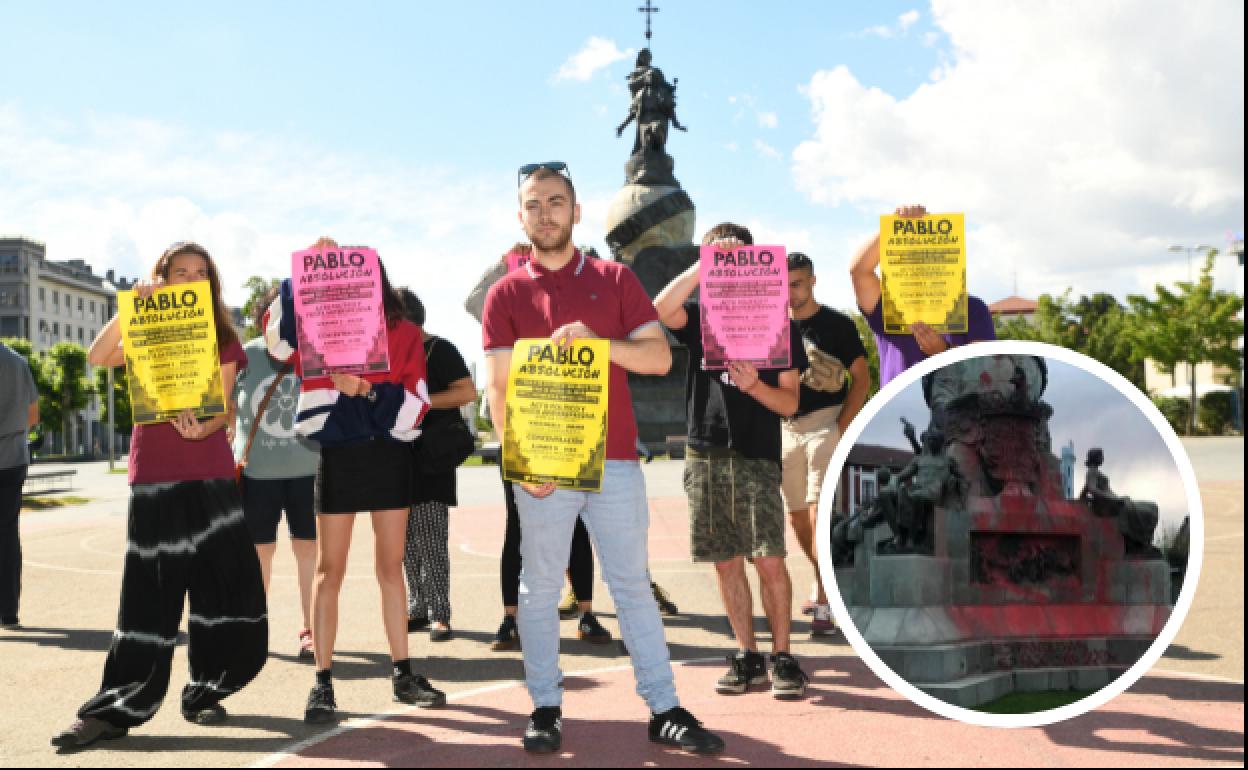 El acusado, Pablo Fernández, pide su absolución en la estatua de Colón.