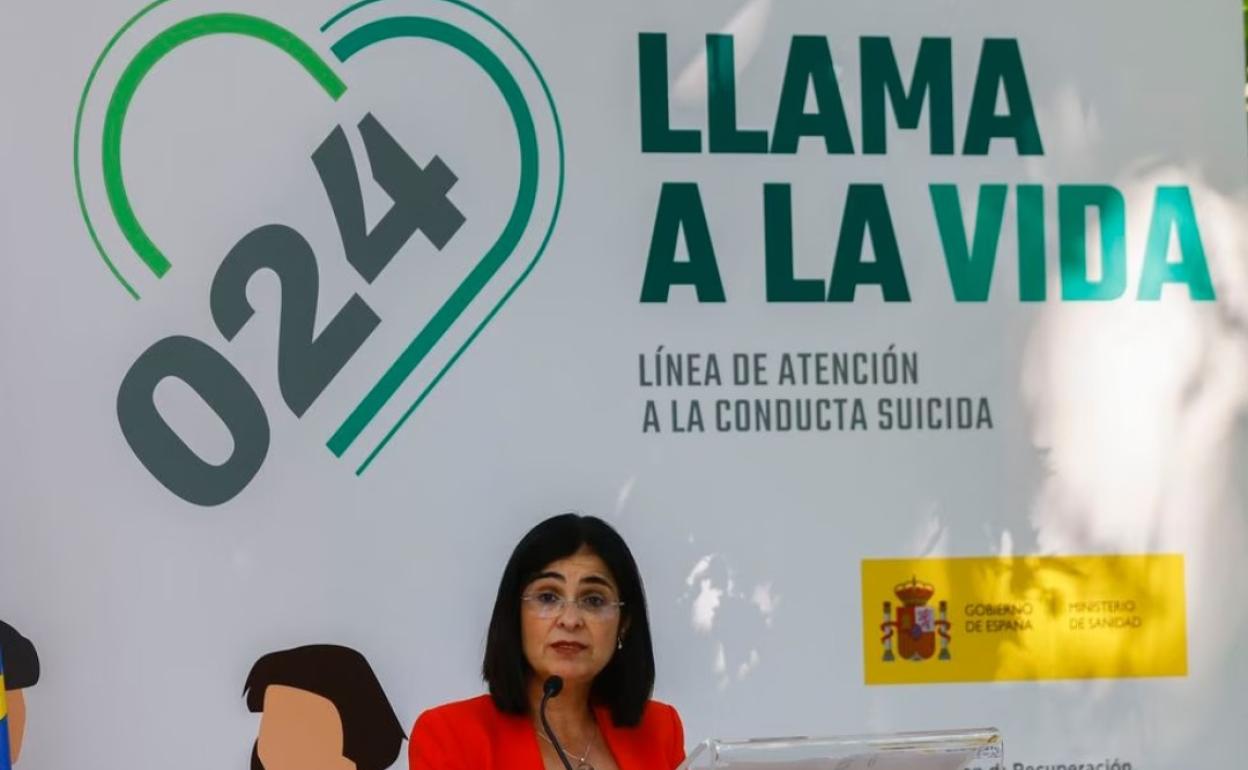 La ministra Carolina Darias durante la presentación del 024, teléfono de atención a la conducta suicida. 