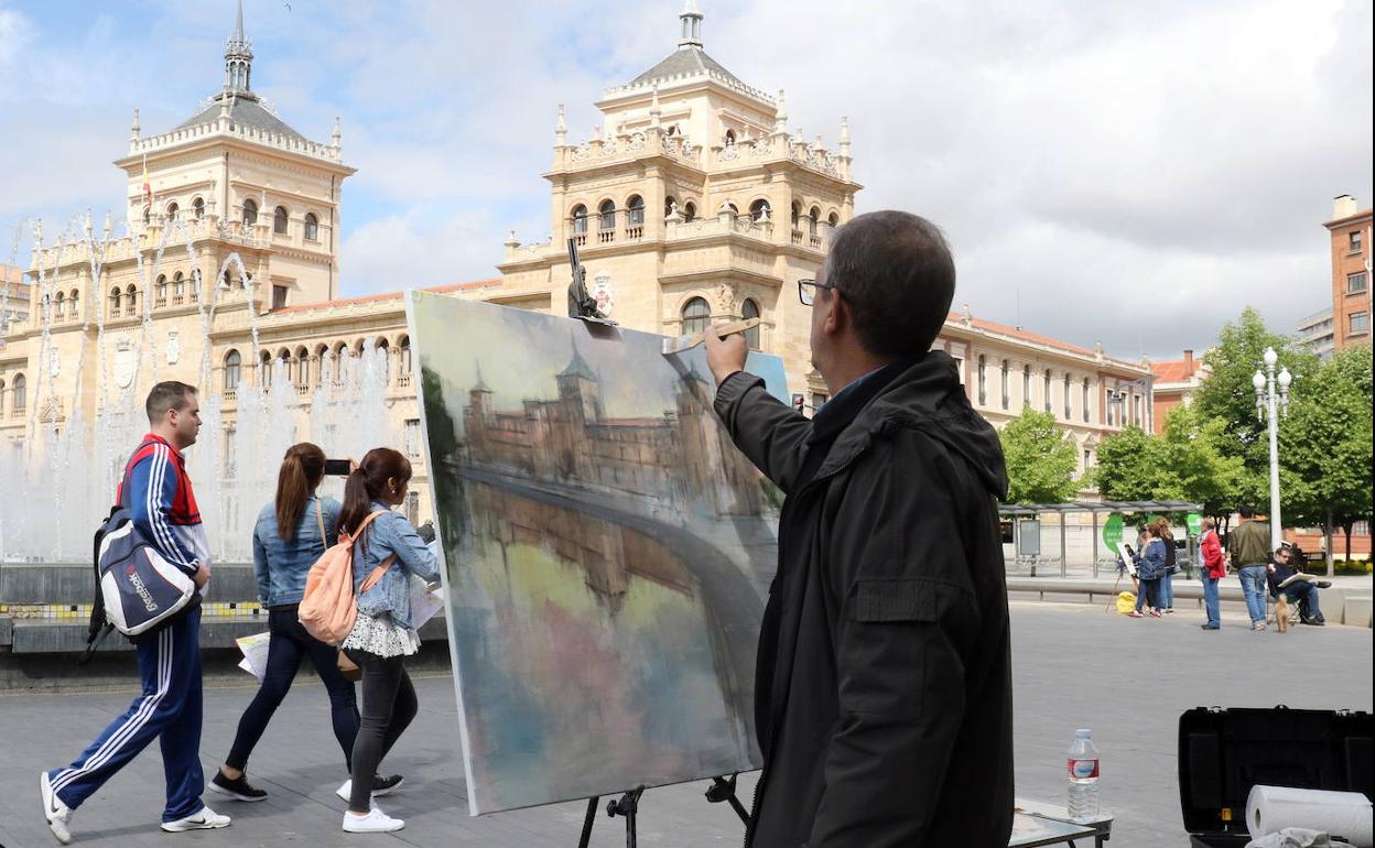 concurso de pintura rápida durante las fiestas de Valladolid de 2017 