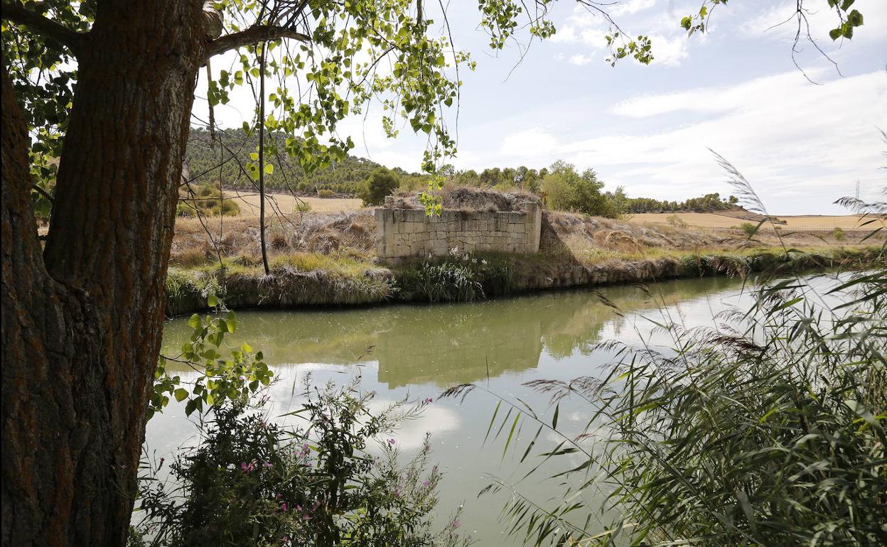 Estribos del puente del Canal de Castilla en la ruta del tren burra.