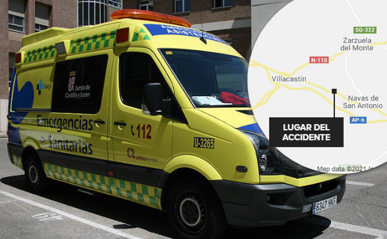 Ambulancia de soporte vital básico y localización del accidente. 