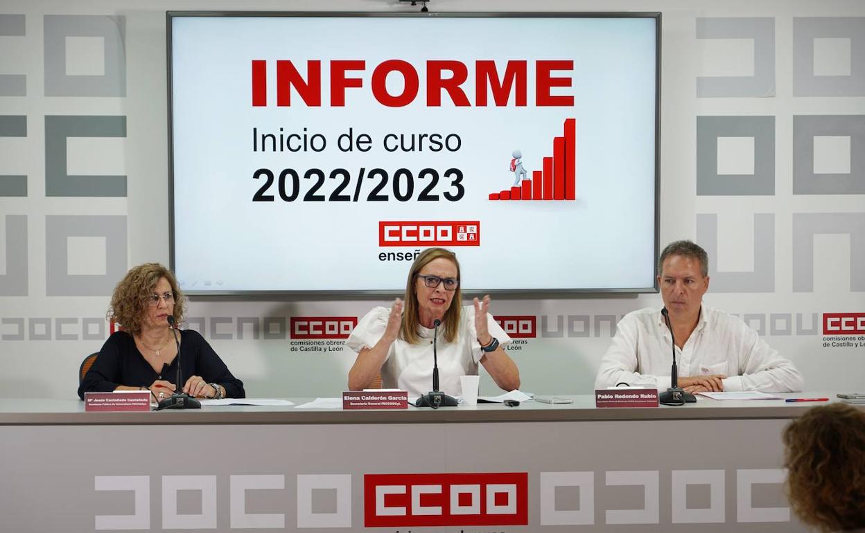 Los responsables de Comisiones Obreras, en la presentación del estado de la educación. 