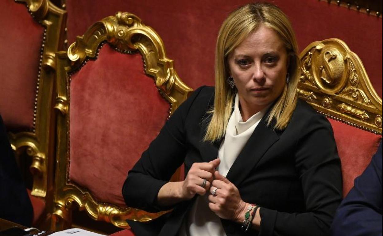 La primera ministra italiana, Giorgia Meloni, ante el Senado. 